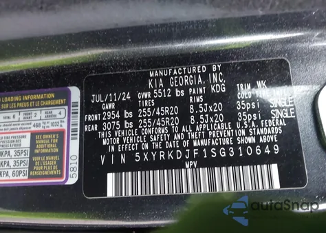 2025 Kia Sorento X-Line Sx z USA, uszkodzony, nr VIN 5XYRKDJF1SG310649